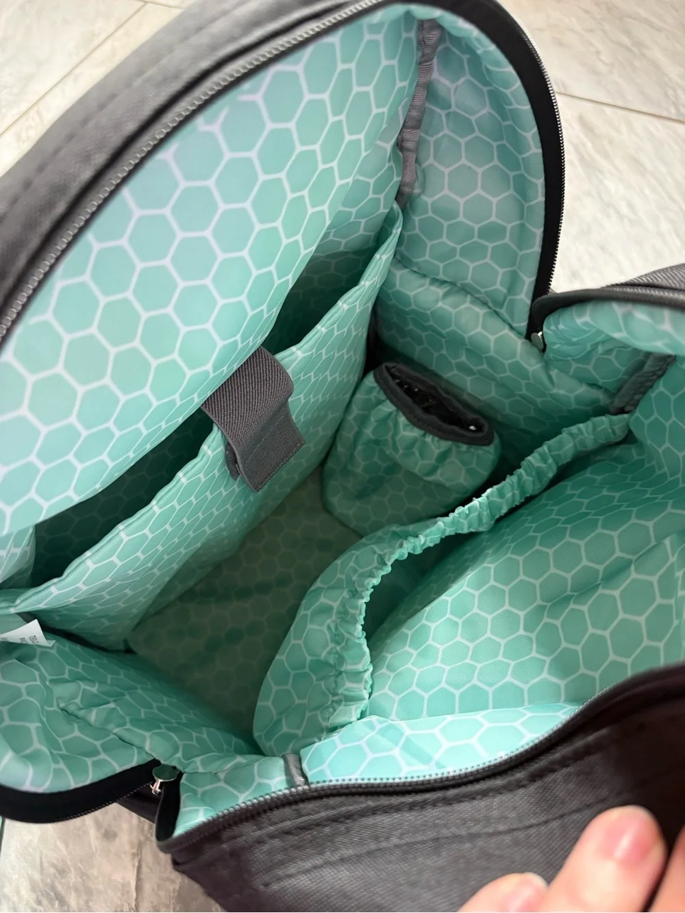 Black Diaper Backpack with Green Interior Honeycomb interior